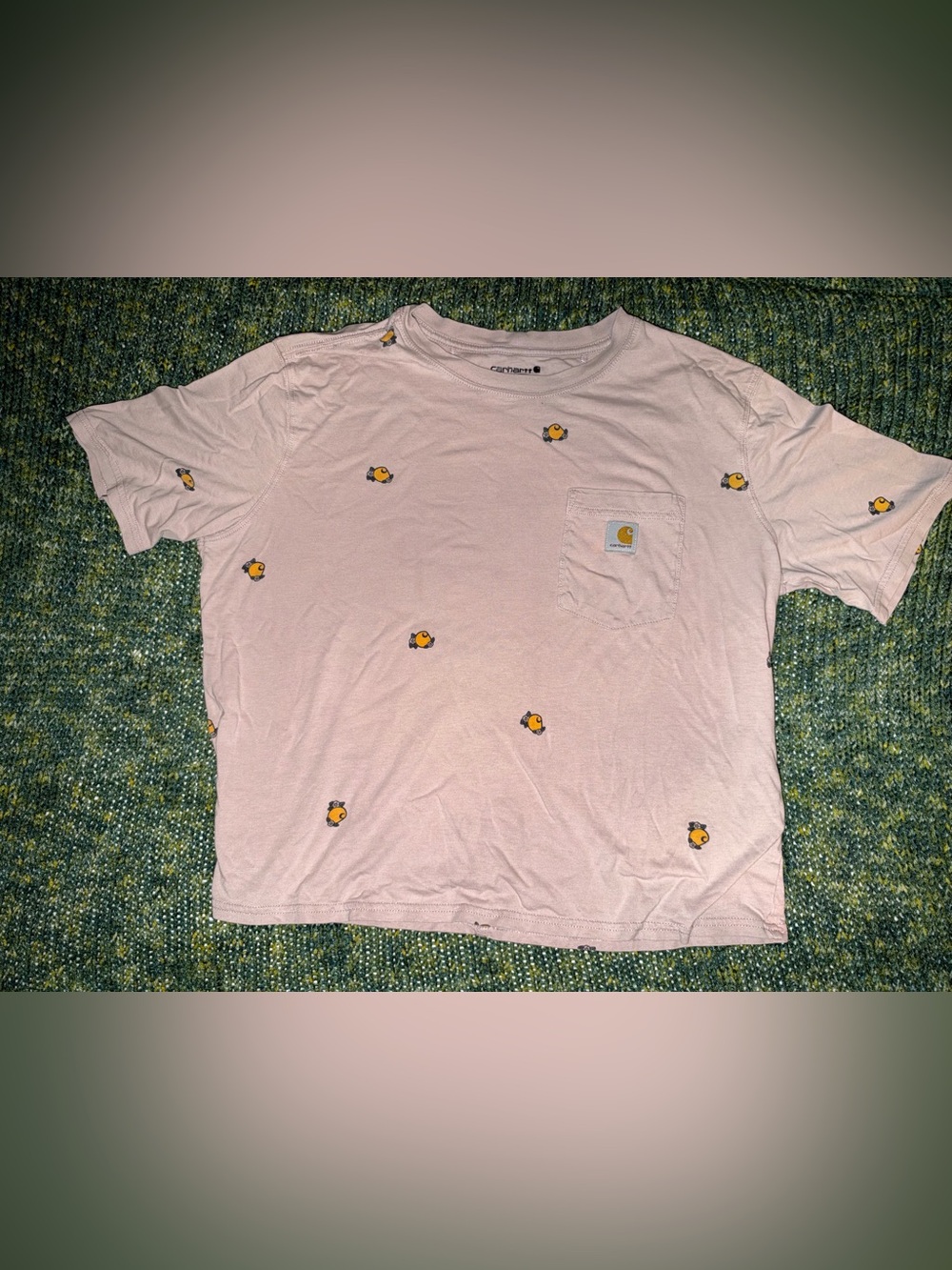 Carhartt Pink Short-Sleeve Pocket Tee with Small Yellow Fish Embroidery